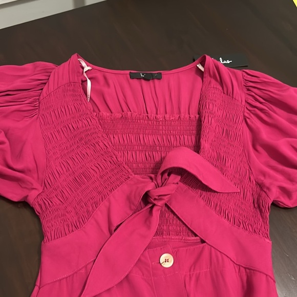 Lulu’s Featured Cutie Berry Pink Smocked Tie-Front Midi Dress Size XS - Picture 10 of 17